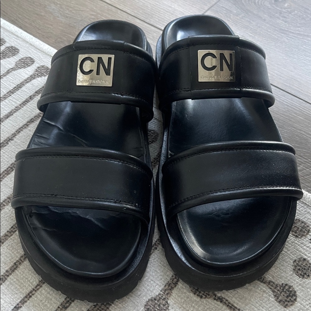 Costume National Black Logo Slide Sandals